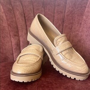 Tan Crocodile-Embossed Loafers